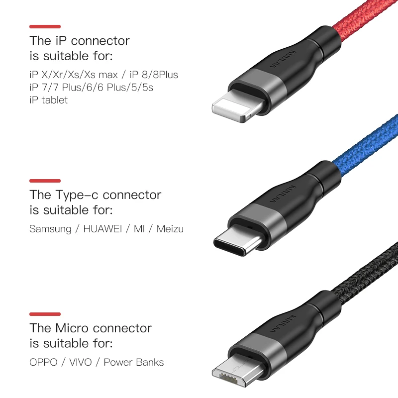 KUULAA 3 в 1 USB кабель для мобильного телефона Micro Type C зарядный iPhone быстрой зарядки