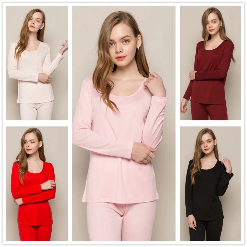 

Женская пижама, из 70% чистой мериносовой шерсти, 30% натуральный шелк, термокомплект, Женский базовый слой среднего веса, 5 цветов, подарки