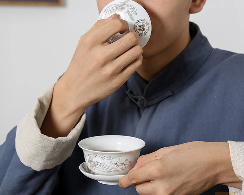 Изысканный чайный сервиз Gaiwan, китайский традиционный цветочный и птичий узор, фарфоровый чайный сервиз для путешествий, легкий чайник