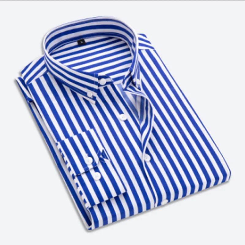 2018 Модная рубашка в полоску Повседневное Мужской Slim Fit офисные мужские рубашки с