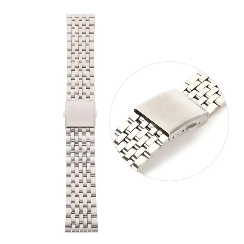 

Stainless Steel Metal Strap Silver Watch Band Unisex Bracelet Double Fold Deployment Clasp Watch Buckle18 20 22mm Female