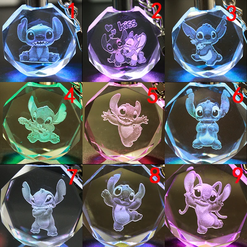 Lilo& stitch модный брелок со стразами из мультфильма аниме Хрустальный блестящий шар для косплея светодиодный брелок для автомобиля светодиодный брелок для ключей