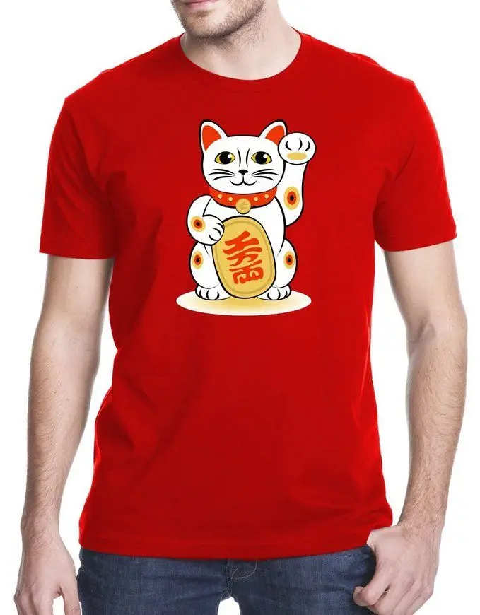 Мужская летняя футболка Maneki-Neko из 100% хлопка с рисунком кошки | одежда