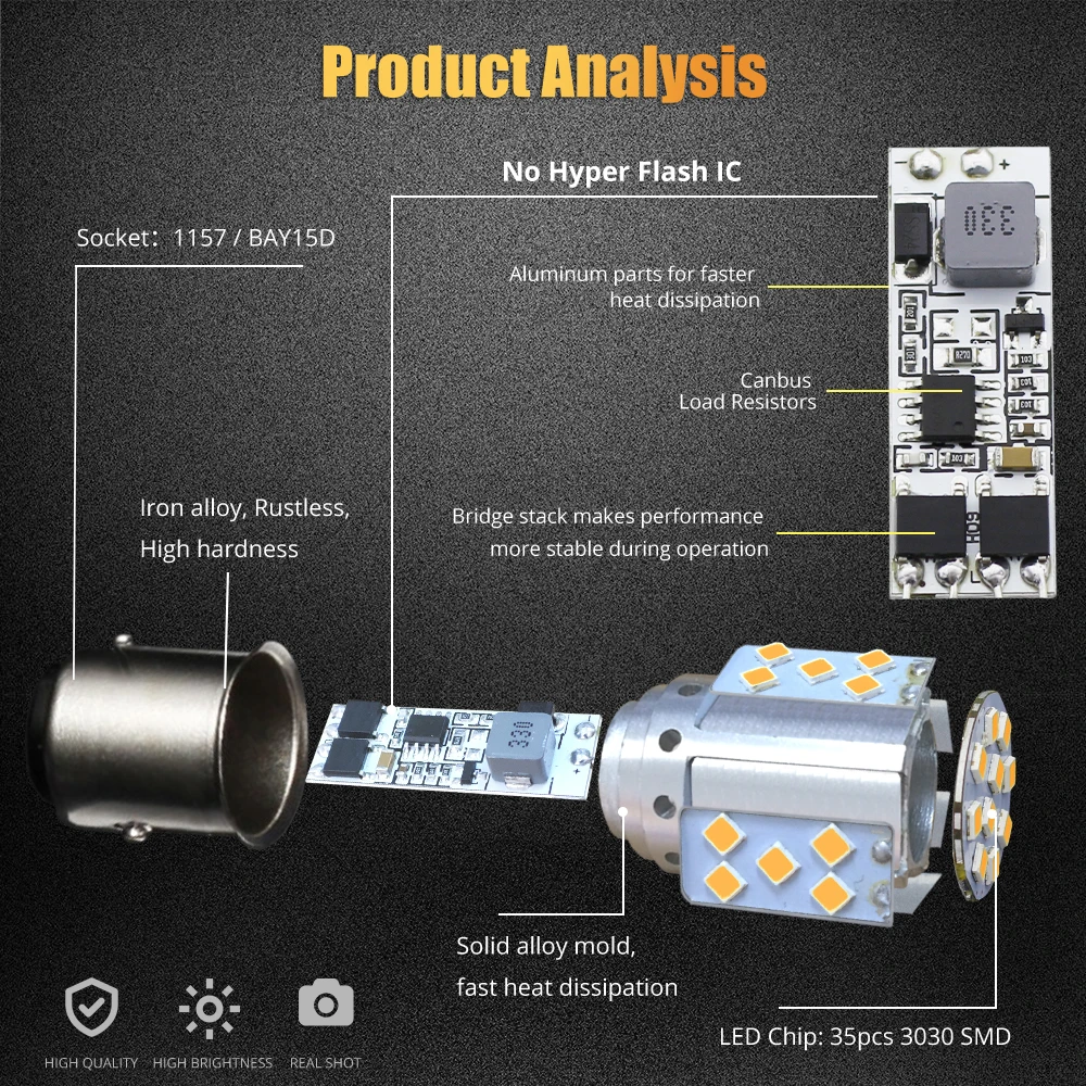 BAY15D светодиодный 1157 светильник 3030 чипов 35 SMD желтый лампы для авто автомобильные