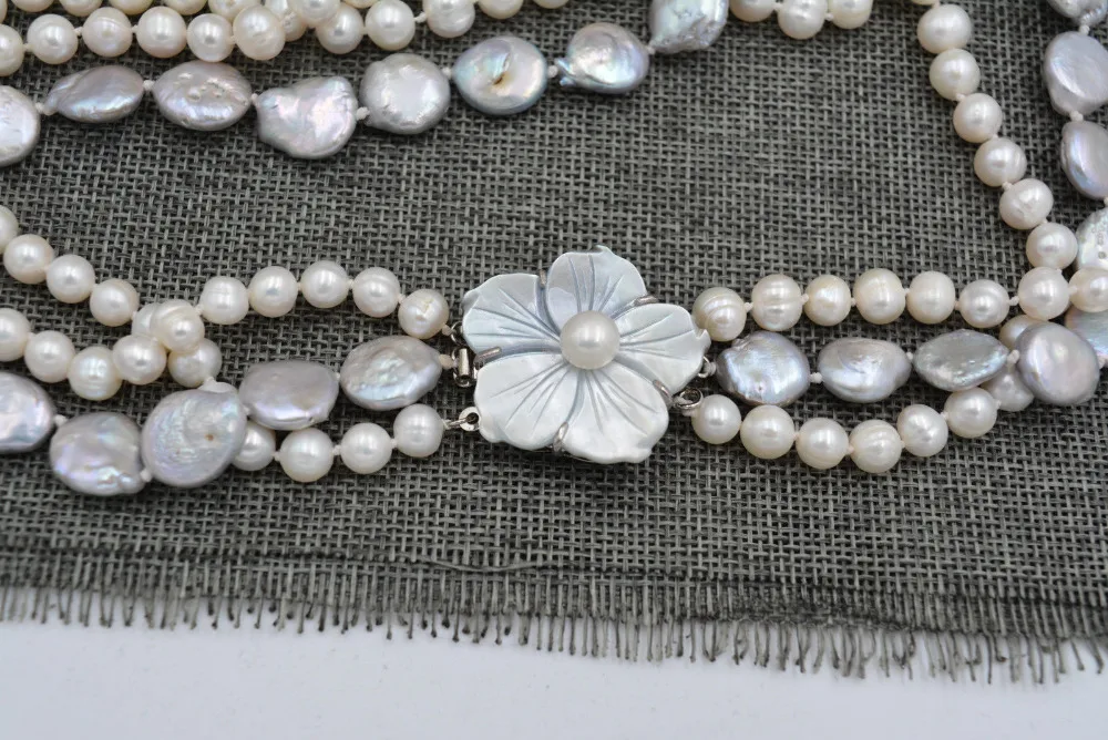 

long 17-19 "inches 8-12mm coin freshwater cultured pearl necklace Free shipping