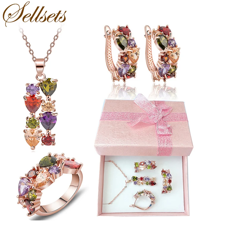 Комплект из колье и серёг розовое золото 6 9 цветов|necklace earring set|jewelry setswomen jewelry set |