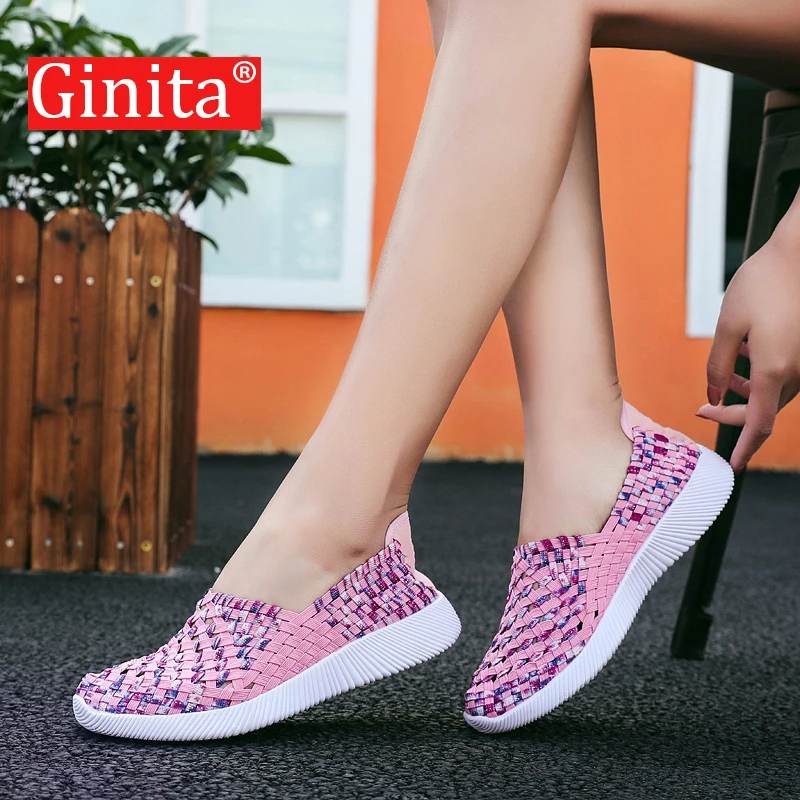 Женская обувь на плоской платформе Ginita тканые кроссовки с перфорацией дышащие