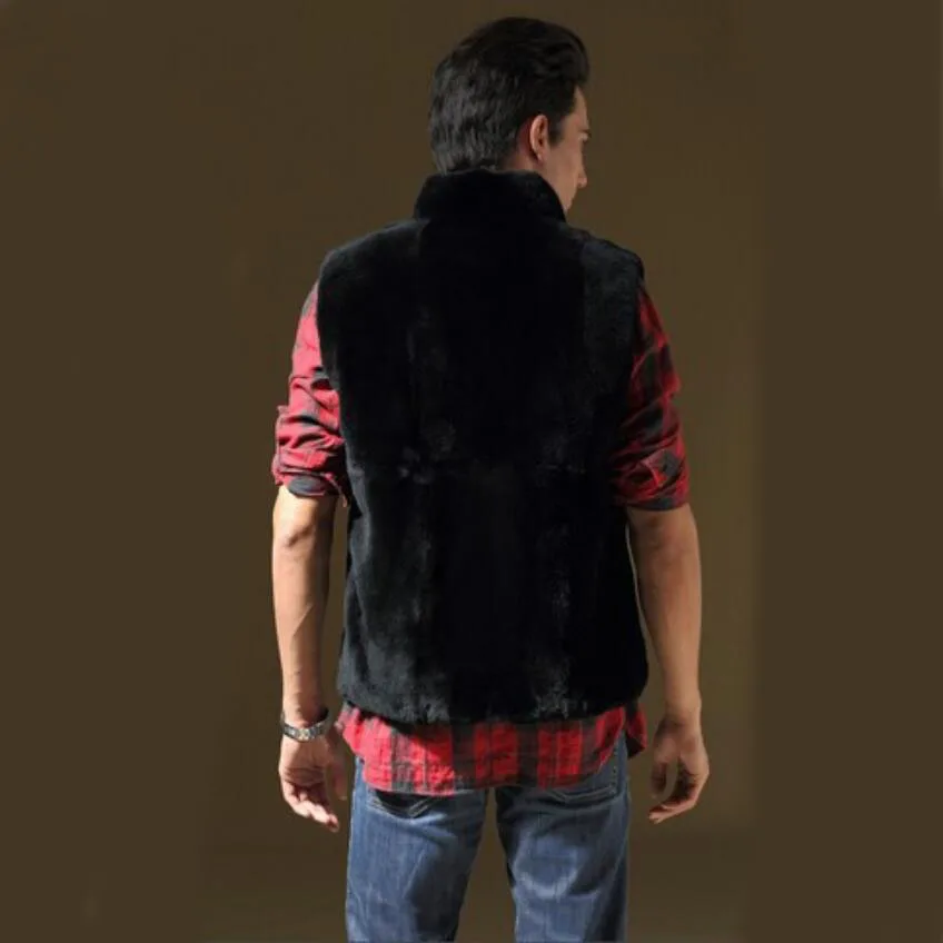 Best selling!2018 new winter men faux Rex thick warm wool vest Black fashion leisure mandarin collar fur waistcoat Plus Size | Мужская
