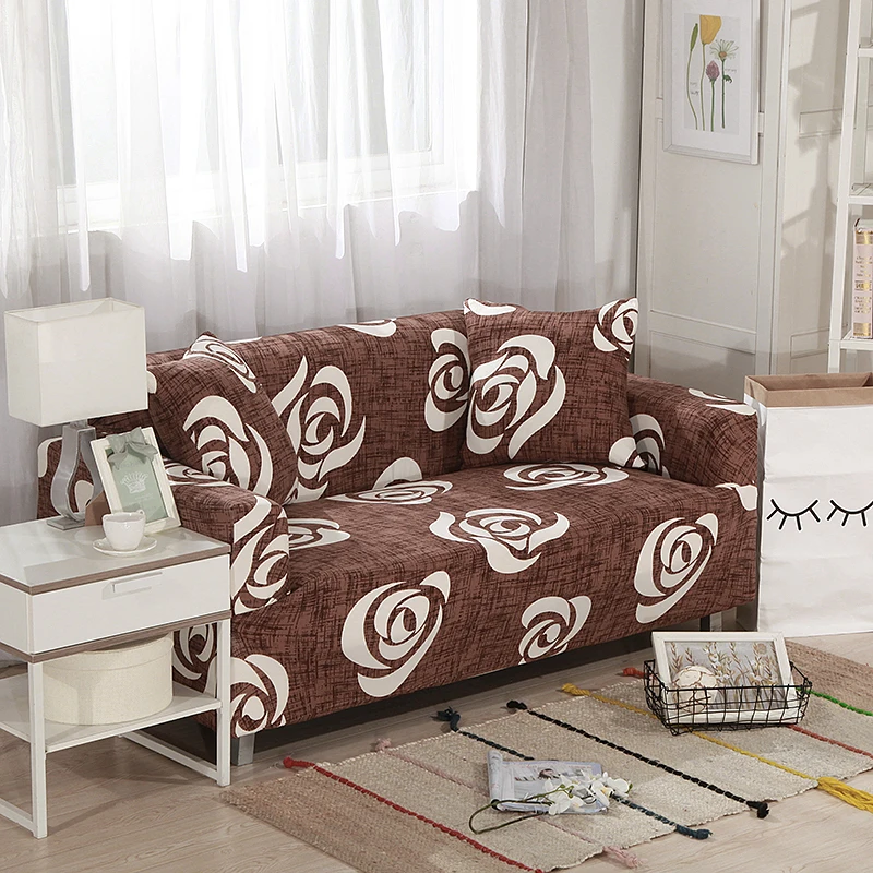 Brown Rose Stretch Elastic Sofa Protector Cover for Living Room Slipcovers Sectional L Shape Sofacover 1/2/3/4 Seater | Дом и сад