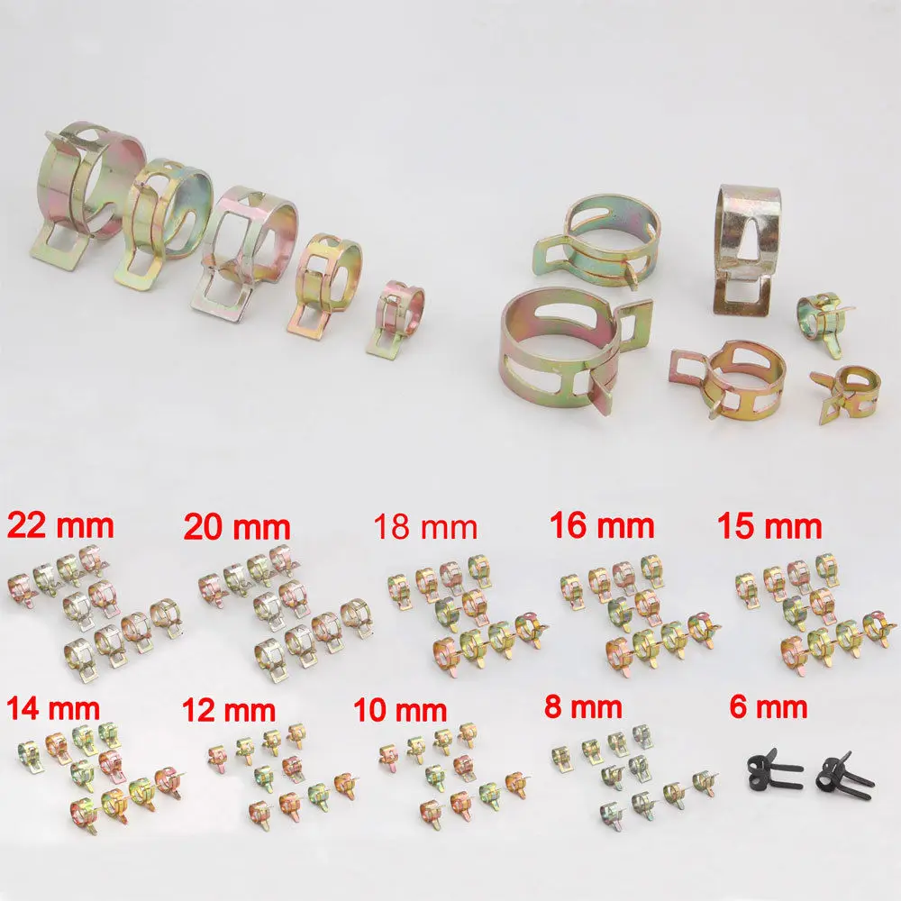 

100Pcs Steel 6-22mm 10 Sizes Avaliable Spring Clip Fuel Oil Water Hose Pipe Tube Clamp Fastener fit for Car Styling Accessories