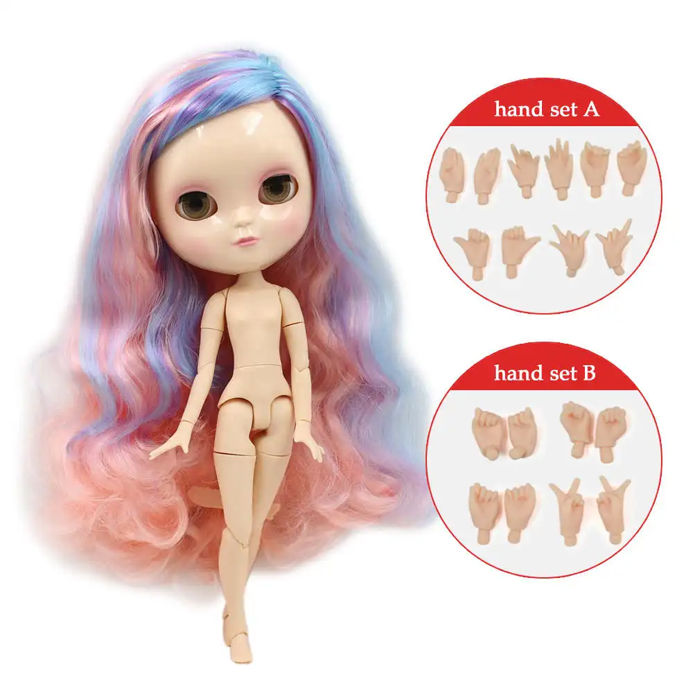 Ледяной DBS BJD Обнаженная кукла азон соединение тела маленькая грудь синий микс розовые волосы подарок для девочек 30 см - Цвет: no bangs