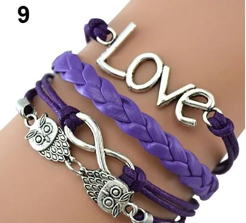 Бесконечность браслеты Любовь и двойная Сова многослойный Плетеный любовь мечта