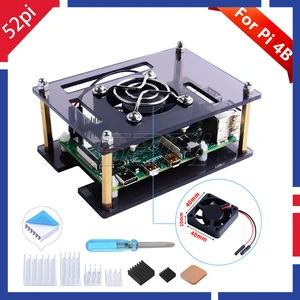 Акриловый темно-коричневый Чехол 52Pi для Raspberry Pi 4 Model B, с охлаждающим вентилятором для Raspberry Pi 4B  3B +  3B