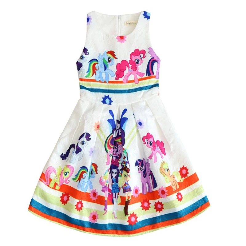 2018 Robe file От 3 до 10 лет My little Girls летнее платье без рукавов с принтом тролли