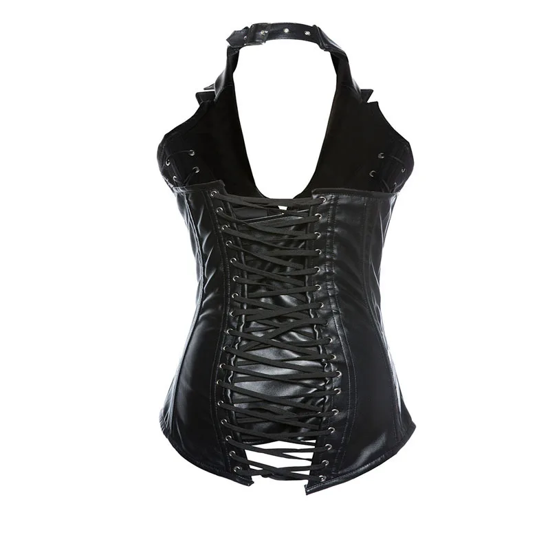 Женский ретро-корсет в стиле стимпанк из искусственной кожи с воротником |