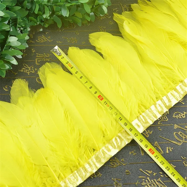 yellow Мульти Цвет украшение из гусиных перьев 2 м/лот окрашенная гусиное перо ленты/15-20 см бахрома из гусиных перьев высокое качество - Цвет: yellow