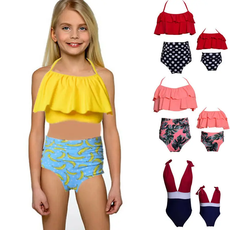 2019 Brand Women High Waist Bikini Push Up Mother Child Swimsuit Bathing Suit Swimwear 2PCS Daughter | Мать и ребенок