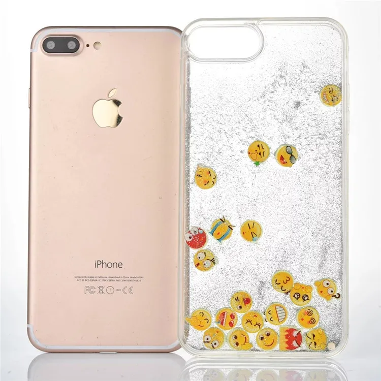 Funny Emoji Noctilucence Liquid Quicksand Shockproof Gold Sequins TPU Phone Case For iPhone 6 6s Plus X 7 8 |