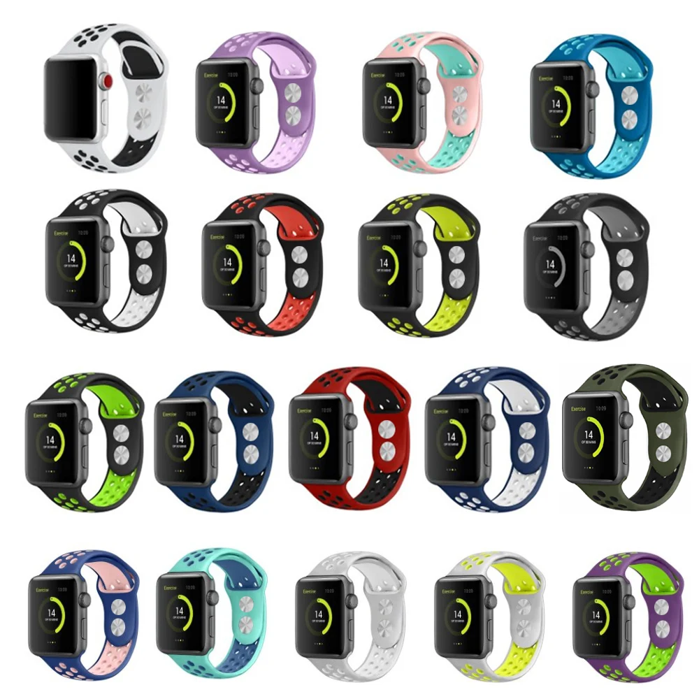 Спортивный силиконовый ремешок для Apple Watch, ремешок для часов Nike, 44 мм, 40 мм, 42 мм, 38 мм, два цвета, сменный ремешок для часов iWatch, серия 5, 4, 3, 2, 1