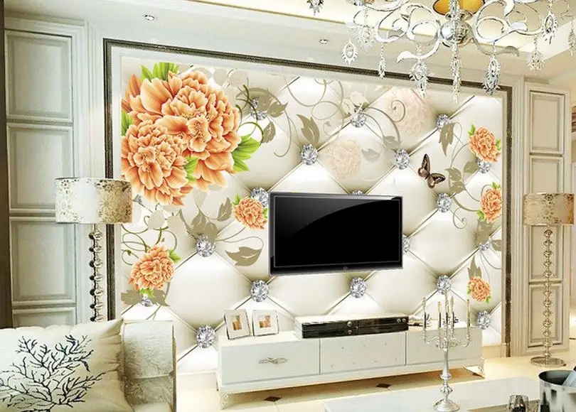 3D обои на заказ роспись красоты нетканые ручная пион мягкая упаковка фон