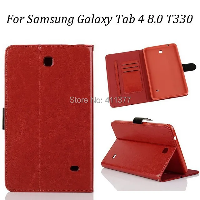 10pcs/lot Free Shipping Book Style 3 Card Slots Retro Crazy Horse Leather Case with Stand For Samsung Galaxy Tab 4 8.0 T330 |