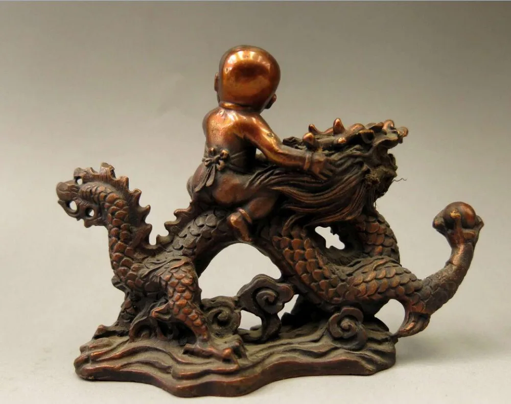 Китай Бронзовая скульптура резная медь фэн шуй Дракон мальчик Феникс девушка