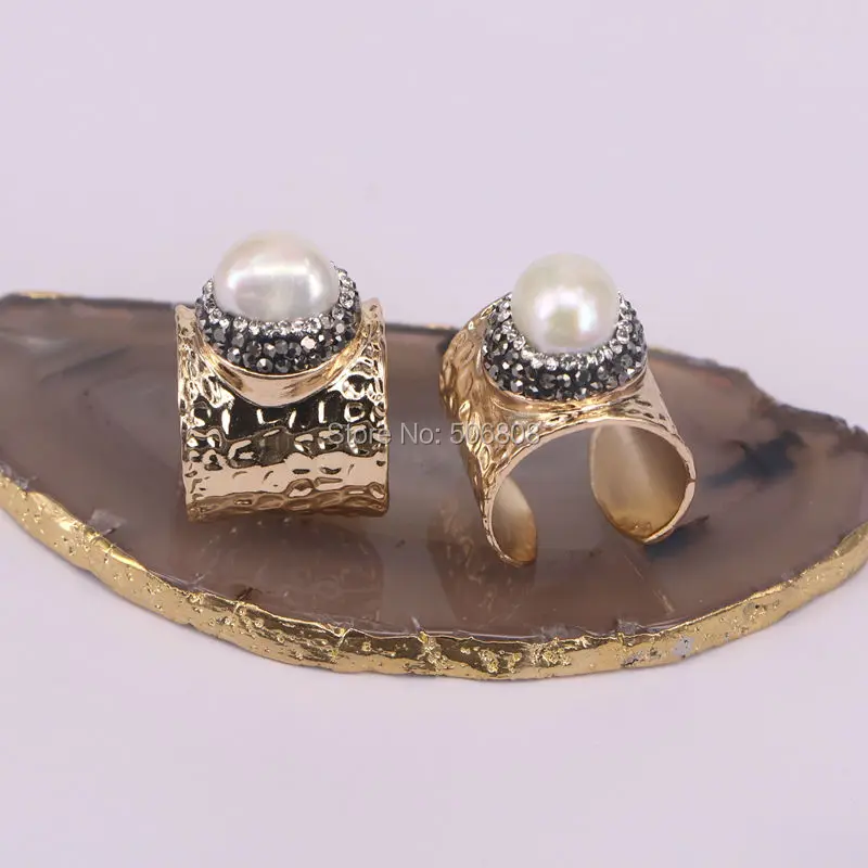 10 шт. ZYZ R6449 натуральный белый жемчуг с кристаллами круглое кольцо