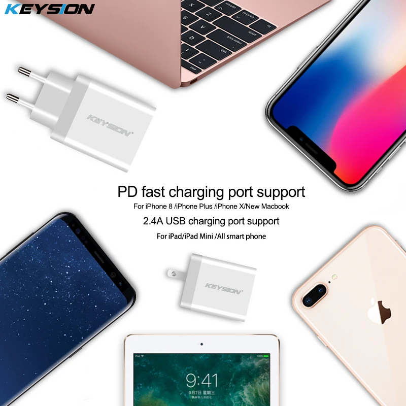Keysion 30 Вт USB PD Зарядное устройство быстро Тип c Мощность 2 Порты Путешествия стены