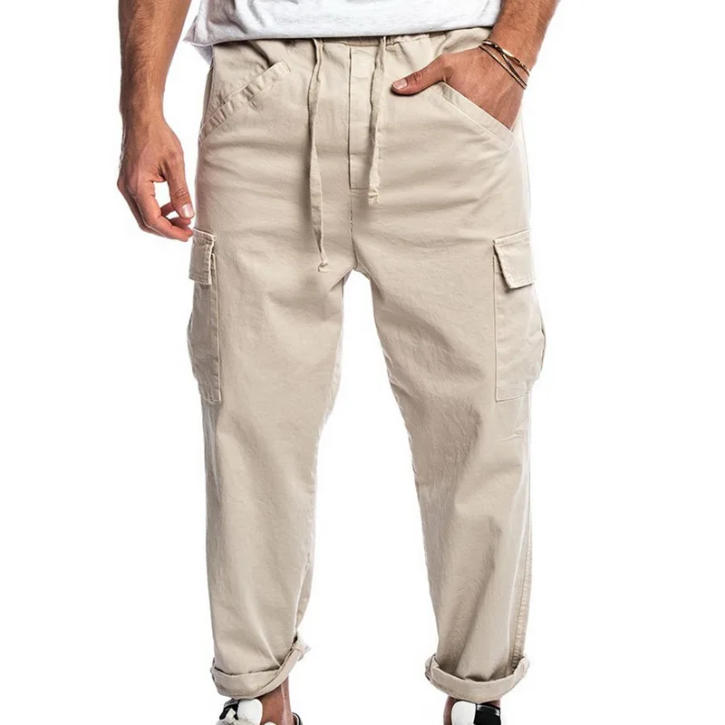 Мужские брюки-карго CYSINCOS однотонные с несколькими карманами и эластичной