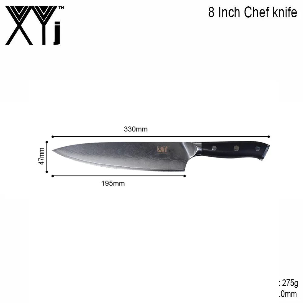 XYj 8 &quotДамаск Кухня Ножи черный G10 нож с деревянной ручкой + Нержавеющая сталь