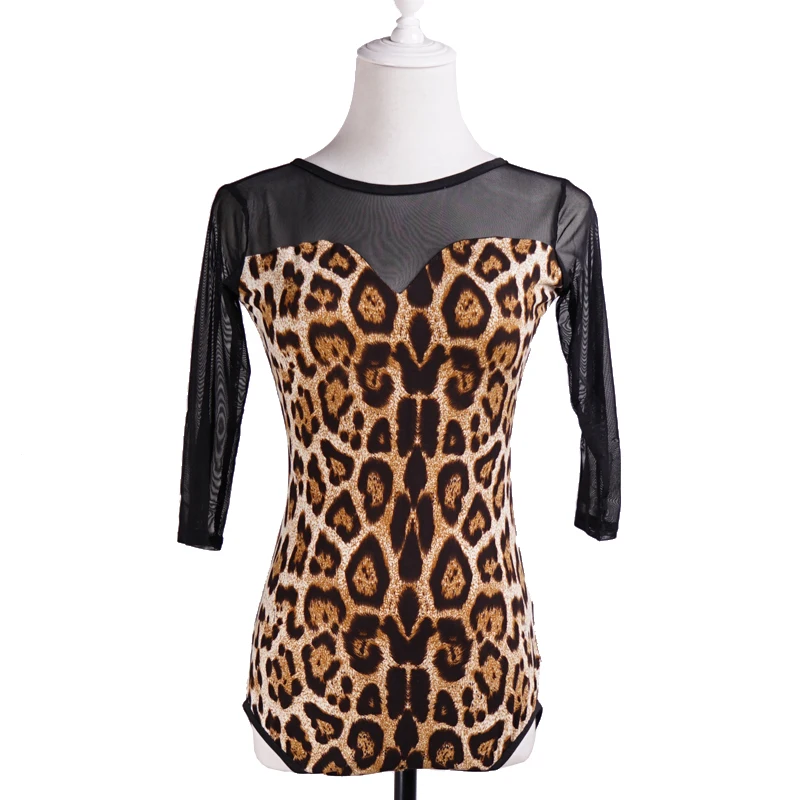 Женский топ для латиноамериканских танцев черный с леопардовым принтом вечерние