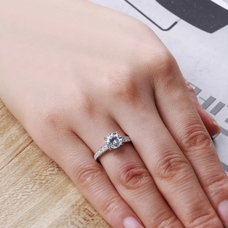 

2 Carat Silver Women Wedding Rings 4 Claws Round Cut Engagement Band Accessories Genuine 925 Solid Sterling Silver Wedding Ring