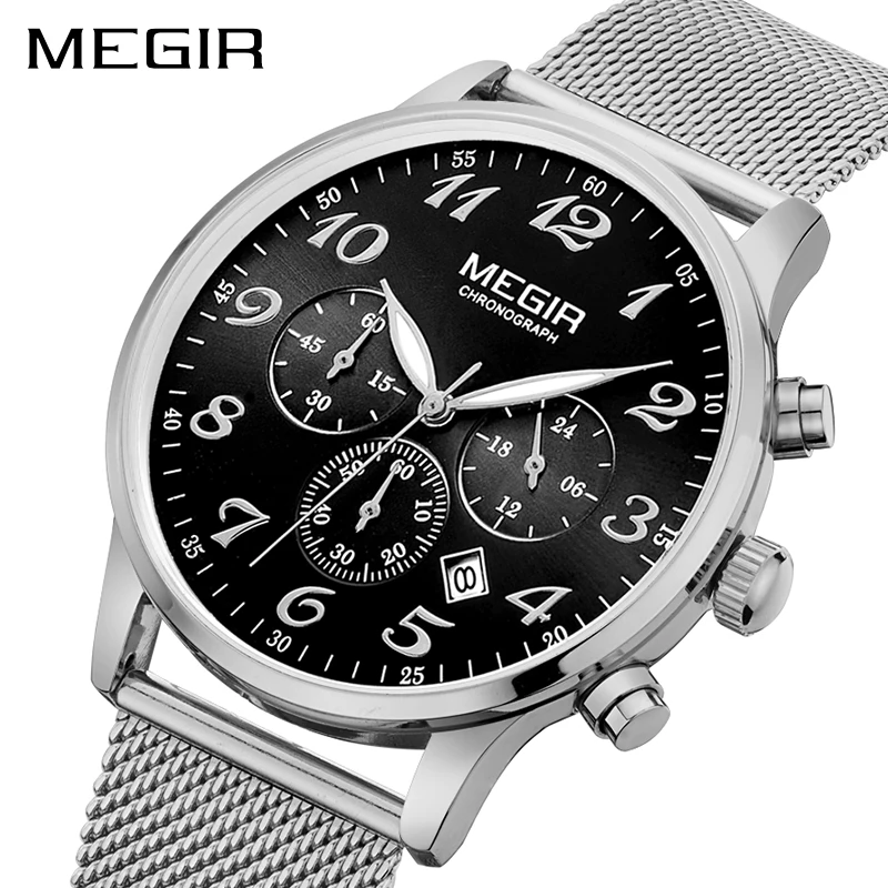 Модный бренд MEGIR мужские наручные часы золотые Relogio Masculino роскошные хронограф