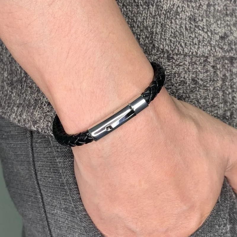 Новый плетеный браслет с защелками из нержавеющей стали мужские браслеты