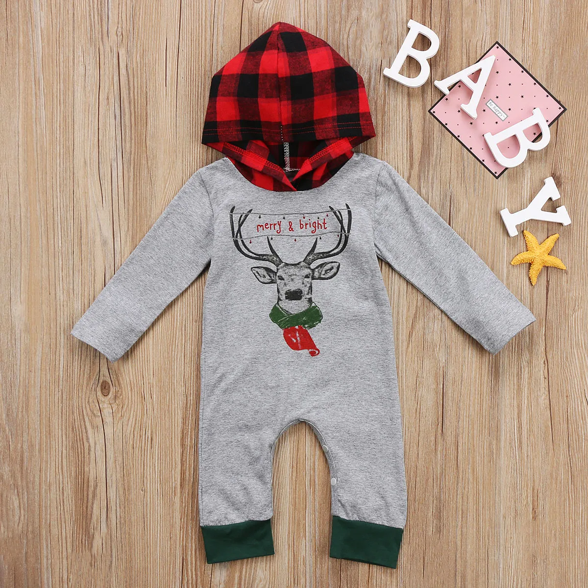 Emmababy Рождество для новорожденных с принтом оленя с капюшоном комбинезон одежда для малышей 0-24 м
