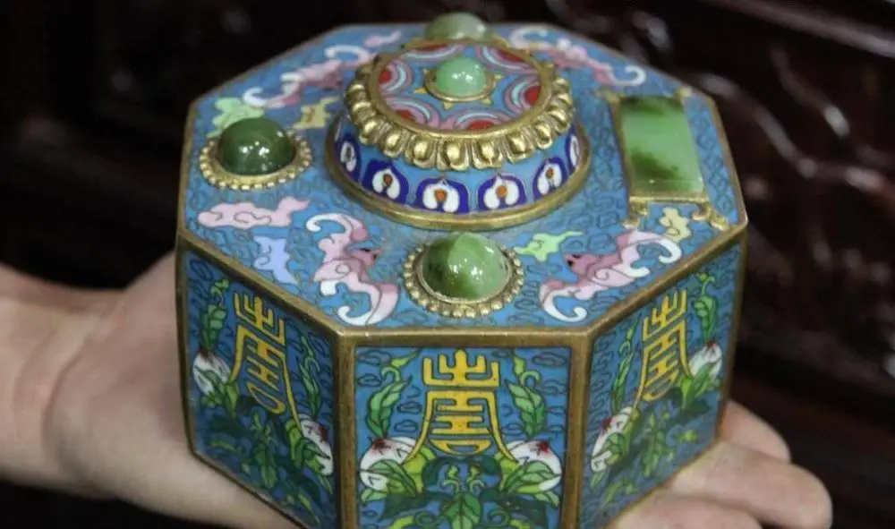 Китай дворец бронзовая Медь 24K золото позолота Cloisonne Джаспер ваза долголетка