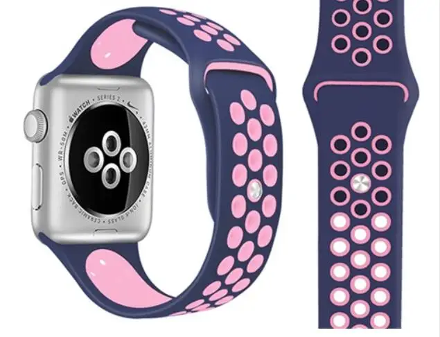 Ремешок для Apple Watch, мягкий резиновый браслет для iwatch, силиконовый браслет 38 мм, 42 мм, 40 мм, 44 мм, серия 1/2/3/4/5 - Цвет ремешка: bluepink