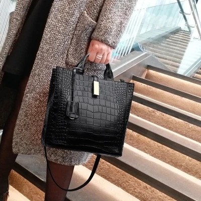 

Design Brand women leather handbags fashion crocodile pattern totes evening package shoulder messenger bag female briefcase