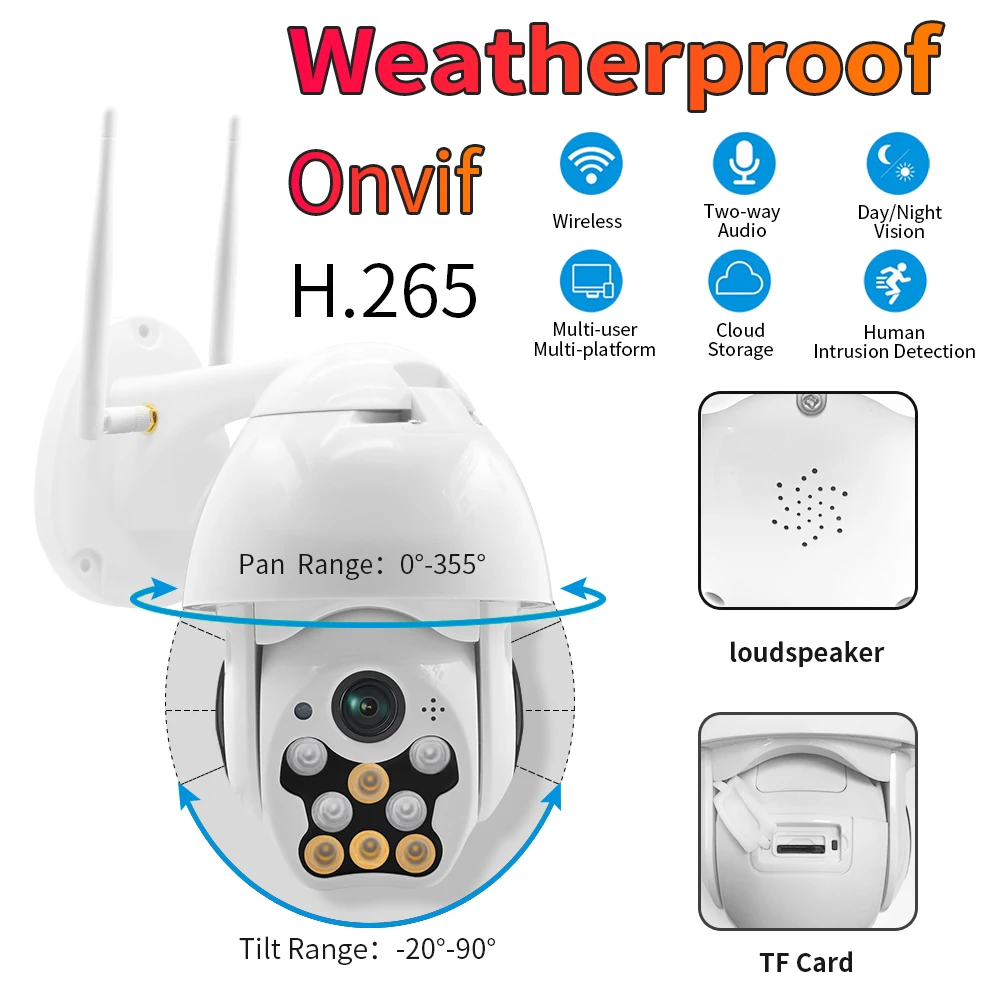 Открытый PTZ IP камера купольная беспроводная Wifi охранная сигнализация 1080P ИК Сеть