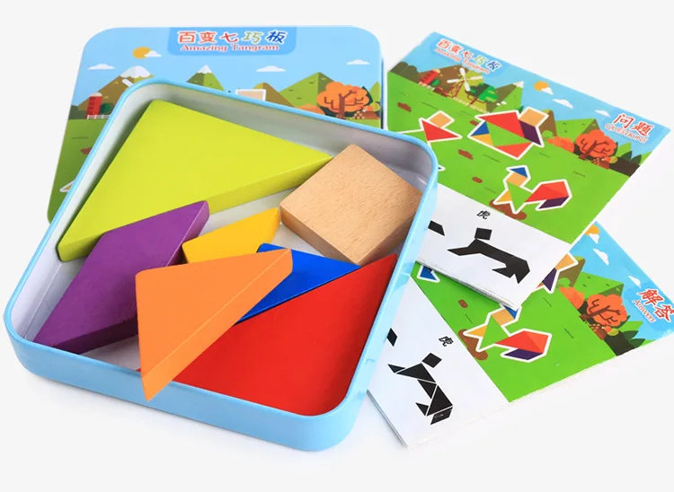 Деревянная головоломка Tangram деревянная геометрическая форма Пазл сделай сам