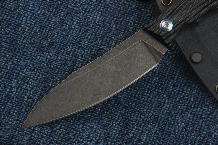Прямой нож Freewolf D2 60HRC с черным камнем потертое лезвие Черный G10 Ручка ножи