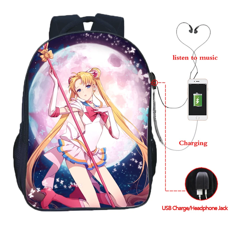 

Beautiful Sailor Moon Backpack USB Charge School Bags Students Sailor Moon School Backpack Fashion USB Charging School Rucksack