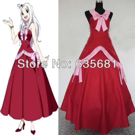 Cos Фейри Тейл Mirajane Штраус косплей костюм набор одежды длинное красное платье