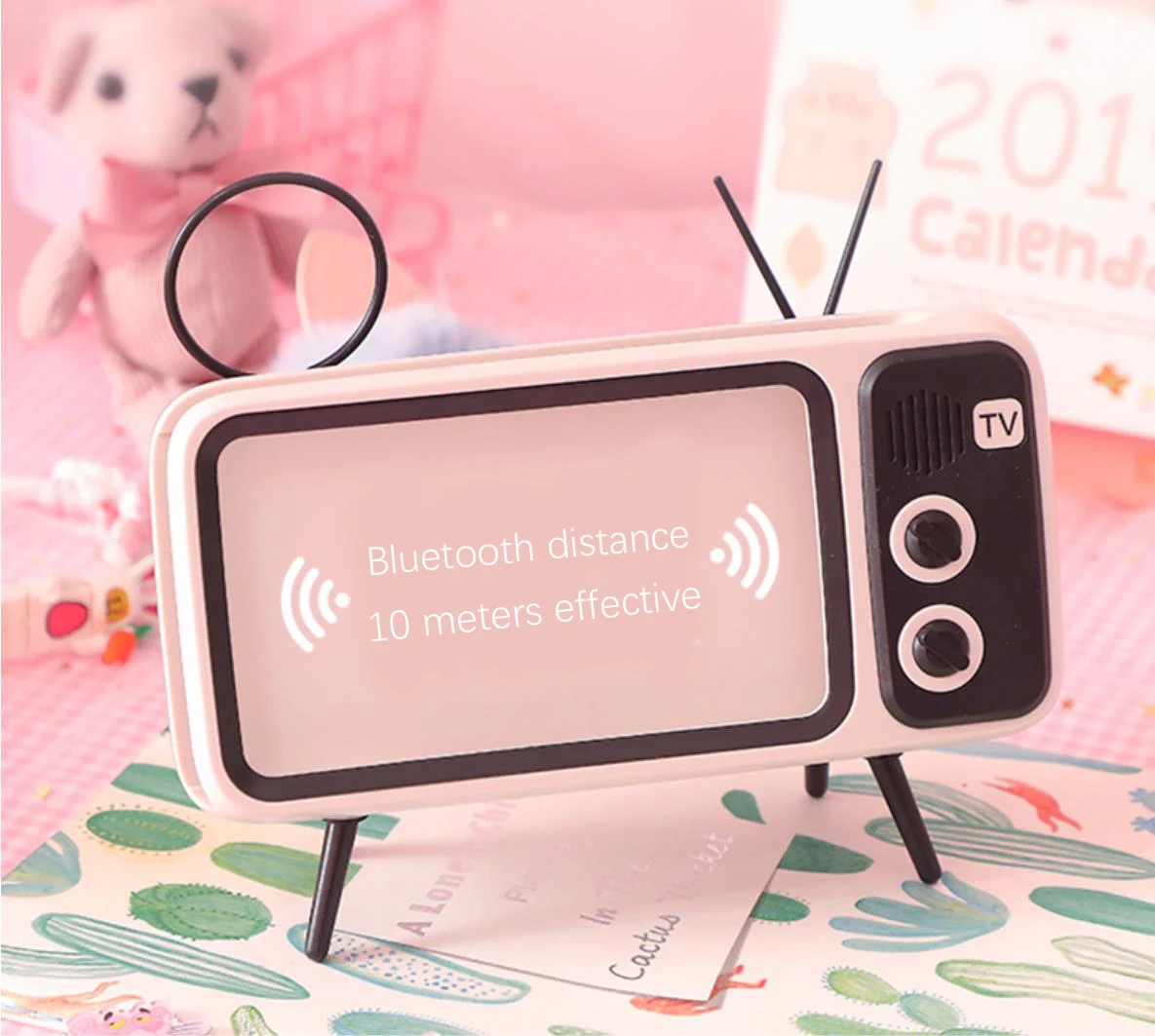 Классический держатель для телефона в стиле ТВ и bluetooth-динамик 2 в 1 с инерционным аккумулятором 1200 мАч, fm-радио, поддержка чтения карт Micro SD