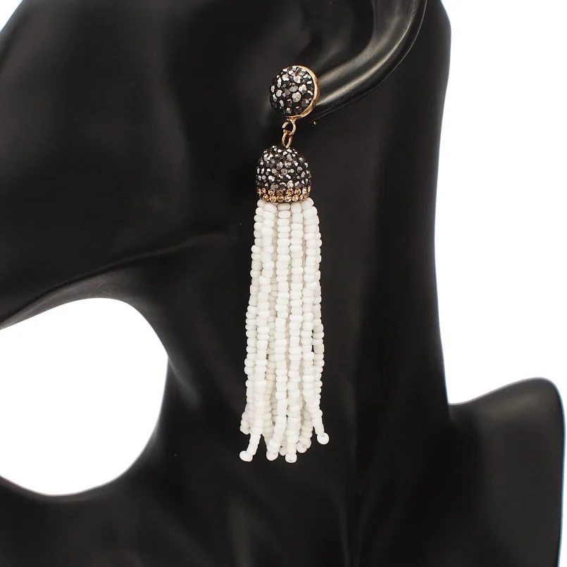 White Earrings MANILAI, ручная работа, полимерные Серьги-кисточки с бусинами, модные, богемные, массивные, с кристаллами, свисающие серьги для женщин, пляжные ювелирные изделия - Окраска металла: White Earrings