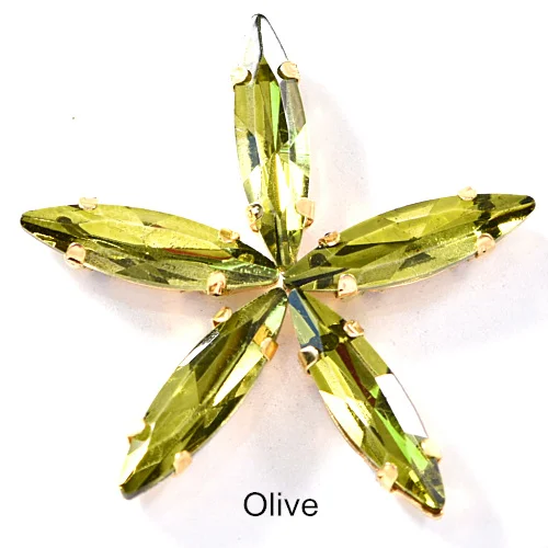 Olive 4x15 мм, 50 шт., цветные стразы в виде лошадиных глаз, пришитые на коготь стразы в виде листьев из стекла, пришитые стразы с золотым коготком, свадебное платье B3742 - Цвет: Olive
