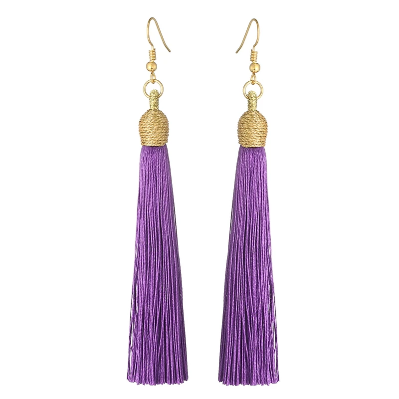 Dark Purple LOVBEAFAS длинные серьги с кисточками для женщин Boho висячие серьги с бахромой Свадебные винтажные массивные модные ювелирные изделия - Окраска металла: Dark Purple