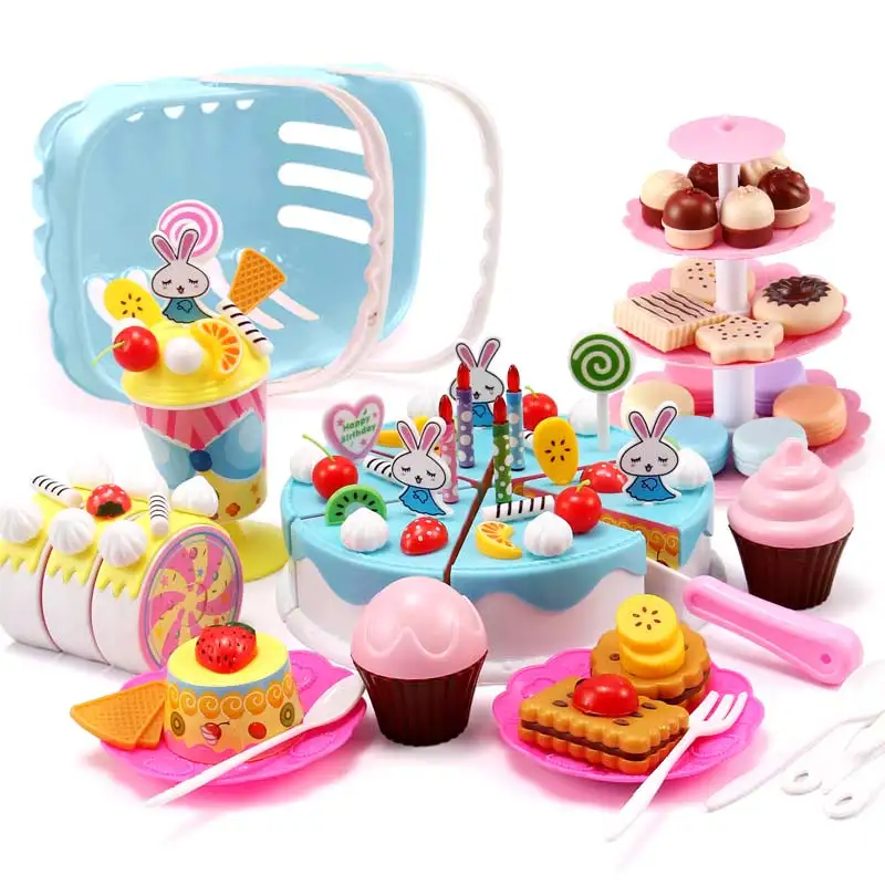 110pcs blue cake 110 шт. набор тортов на день рождения для девочек, сделай сам, ролевые игры, миниатюрное печенье, кухонная утварь, режущие кухонные игрушки для детей, рождественские подарки - Цвет: 110pcs blue cake