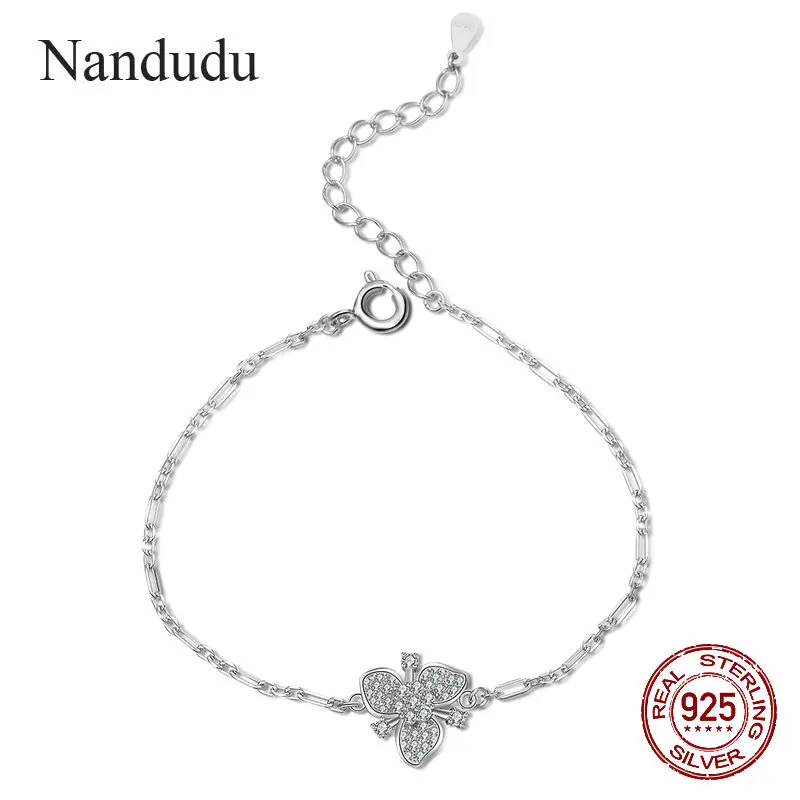 Nandudu новый 925 пробы 100% Серебряный цветок звено цепи браслеты и для женщин