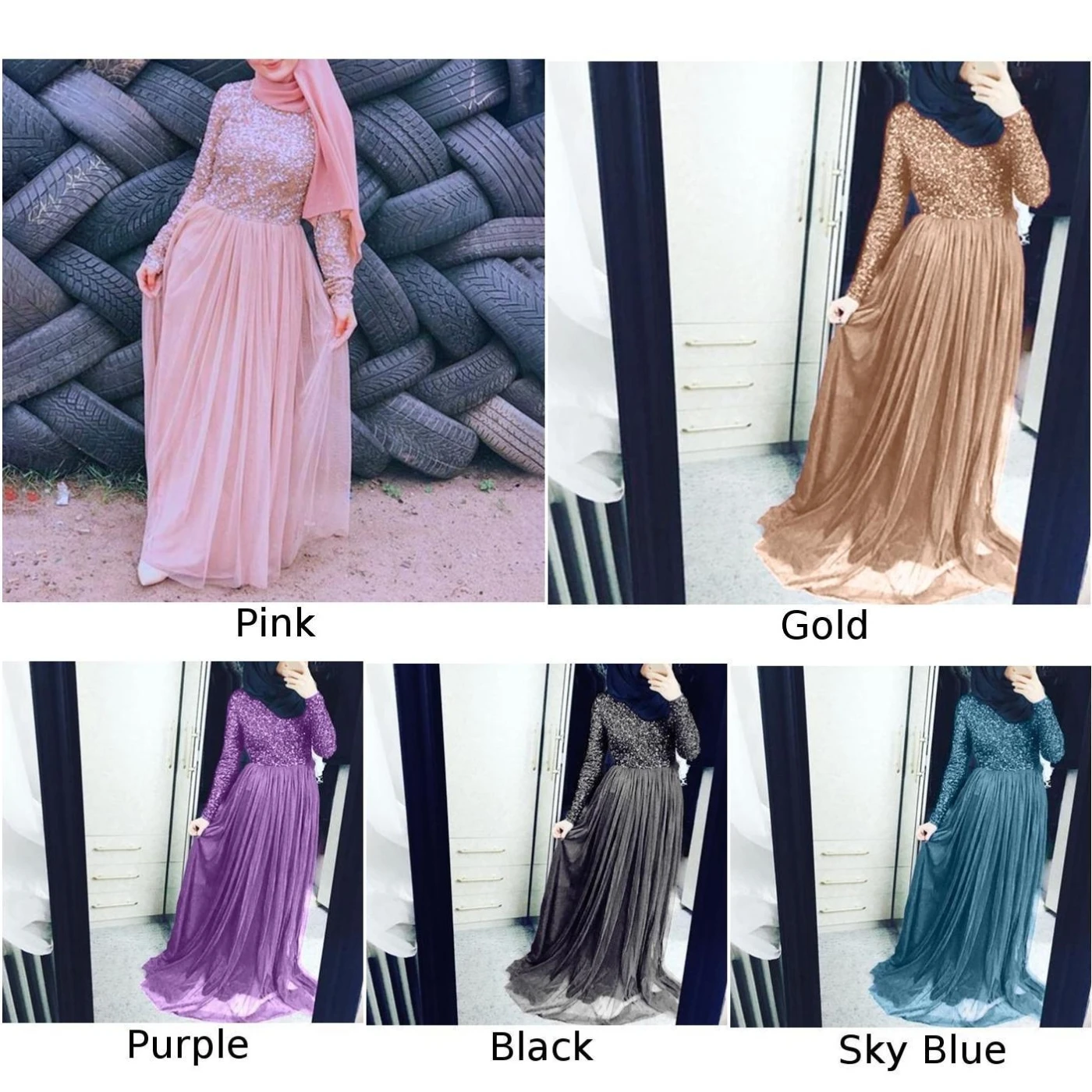 Женское платье с длинным рукавом фатиновые макси платья блестящие Исламские